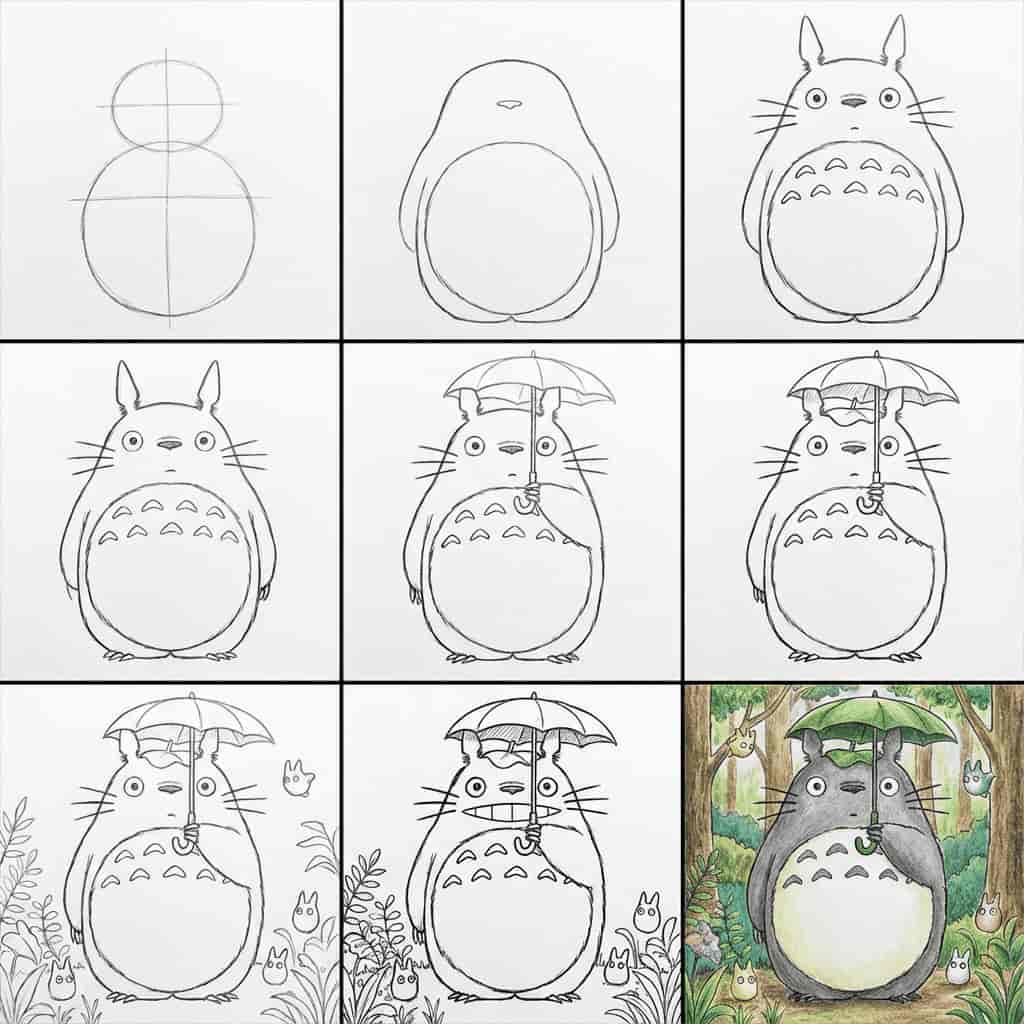 Totoro drawing and coloring tutorial generated with Nana Banana AI text to image